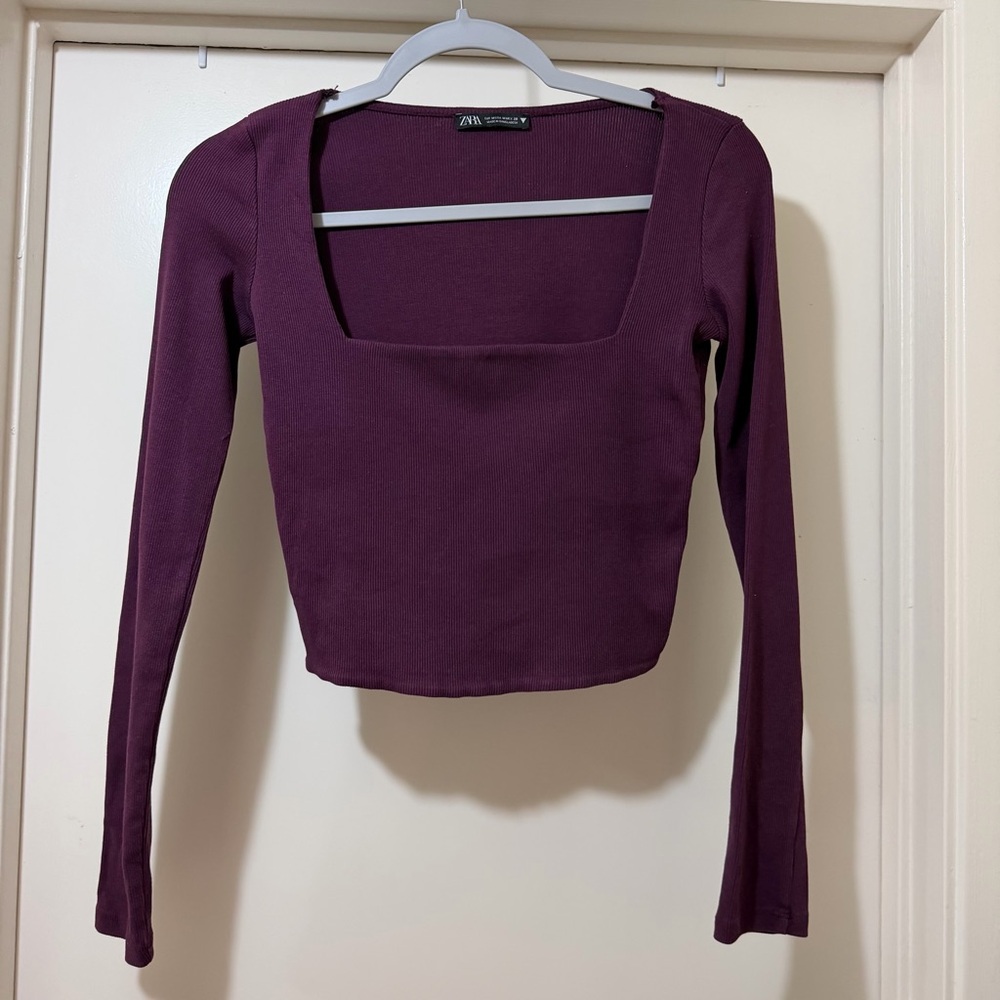 Zara purple long-sleeve ribbed crop top size M